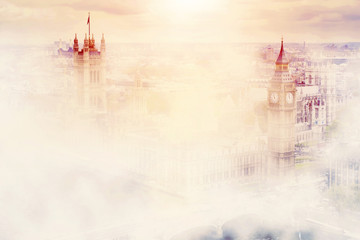 Fototapete - Big Ben, the Palace of Westminster in morning fog. London, UK.