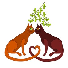 Two Cats Kiss Under The Mistletoe