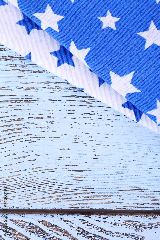 Blue napkins on wooden table