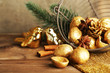 Beautiful Christmas composition with golden walnuts,