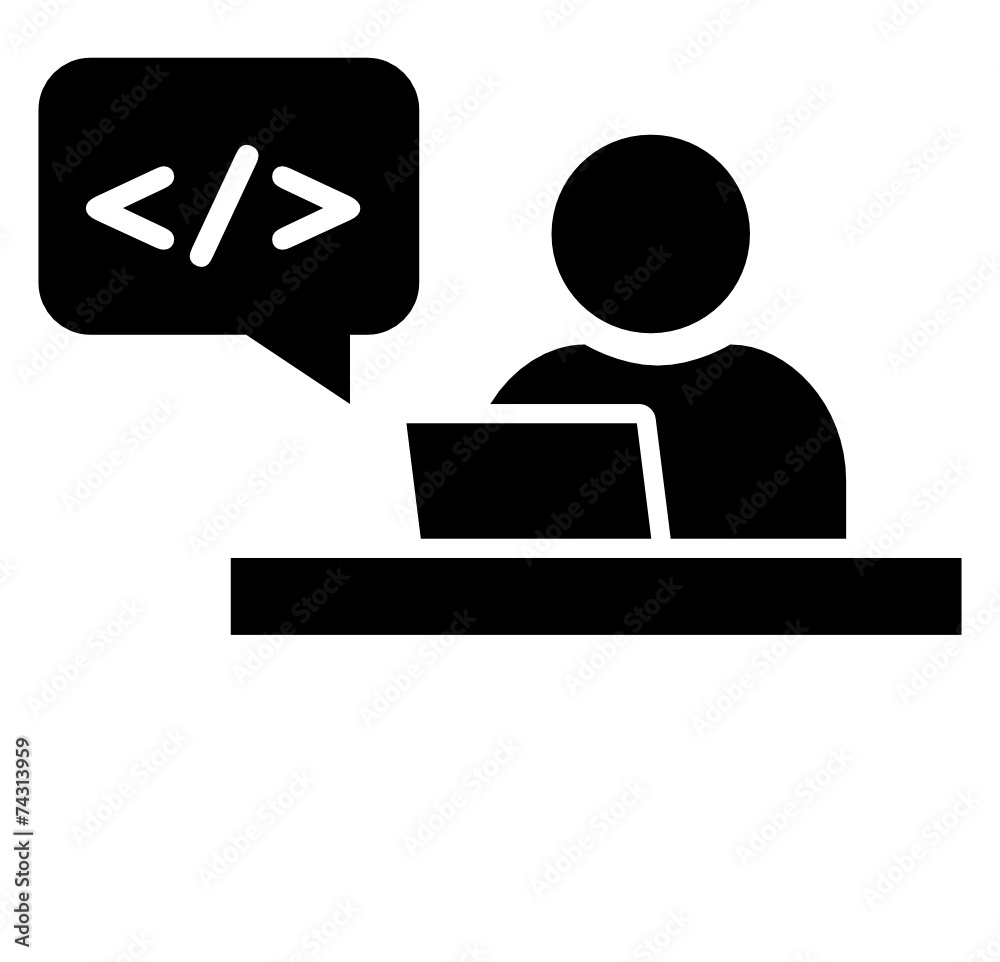 Software Developer Job Outlook Icon Software developer at workplace icon Stock Vector | Adobe Stock