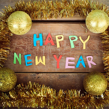 Happy New Year Text  On Wood Background
