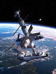 Wall Mural - space shuttle docking with space station