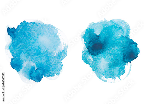 Fotografie, Obraz Abstract watercolor aquarelle hand drawn blue art paint on white