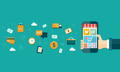 Poster - vector business mobile online shopping on mobile device