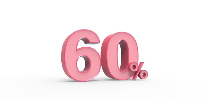 3D rendering of a pink 60 percent letters on a white background