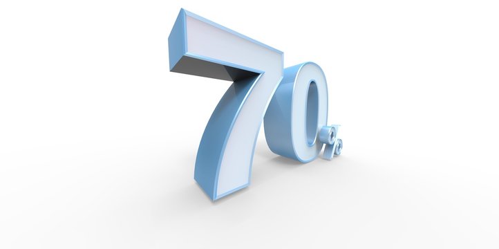 3D rendering of a baby blue 70 percent letters