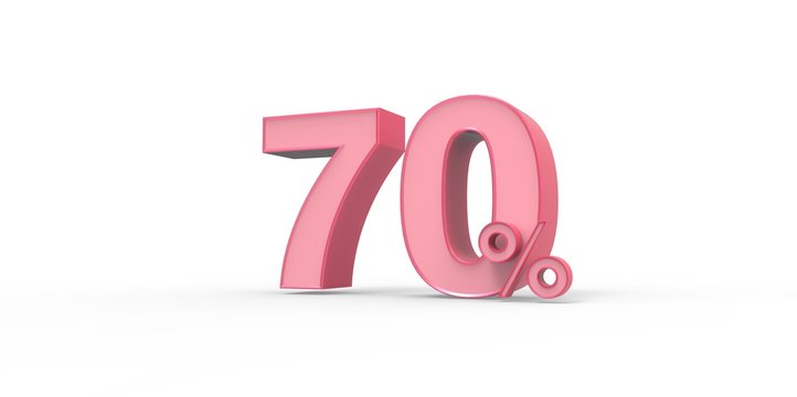 3D rendering of a pink 70 percent letters on a white background