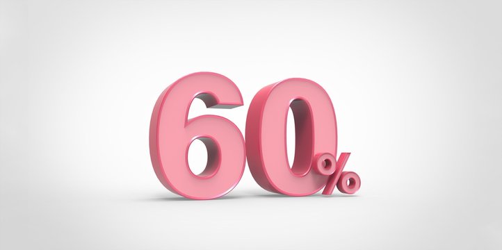 3D rendering of a pink 60 percent letters on a white background