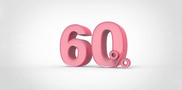 3D rendering of a pink 60 percent letters on a white background