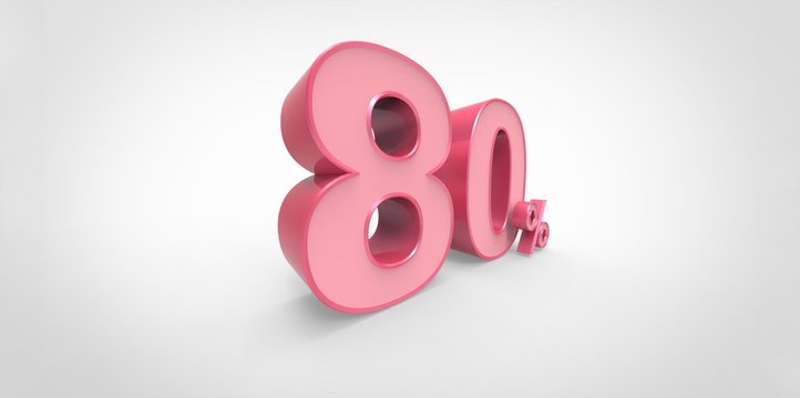 3D rendering of a pink 80 percent letters on a white background