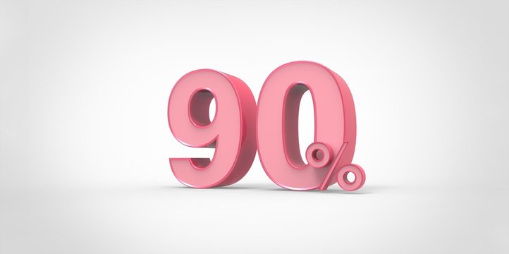 3D rendering of a pink 90 percent letters on a white background