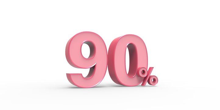 3D rendering of a pink 90 percent letters on a white background