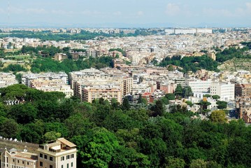 Wall Mural - Aerial view of Rome city from St Peter Basilica roof