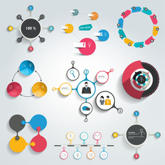 Wall Mural - collection of colorful round info graphics diagrams.