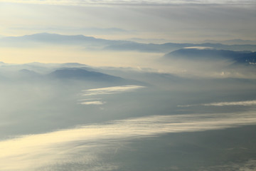  Sky with clouds and mountains background, aerial photography