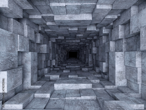 Fototapety powiększające wnętrze  ciemne-bloki-w-powiekszonym-tunelu
