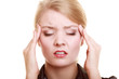 Headache. Woman suffering from head pain isolated.