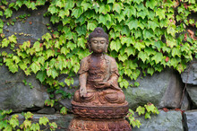 Rusted Bronze Buddha Statue In A Korean Temple.
