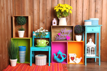 Beautiful Colorful Shelves With Different Home Related Objects