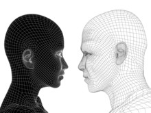 Conceptual Wireframe Mesh Man Woman Face