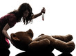 strange young woman killing her teddy bear silhouette