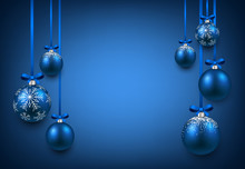 Background With Blue Christmas Balls.