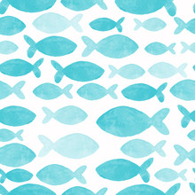 Watercolor Seamless Pattern With Fish