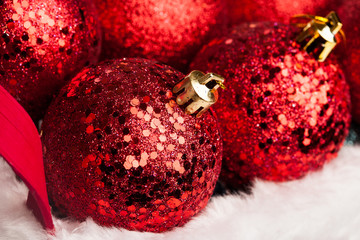 Wall Mural - Christmas decorations on red basket