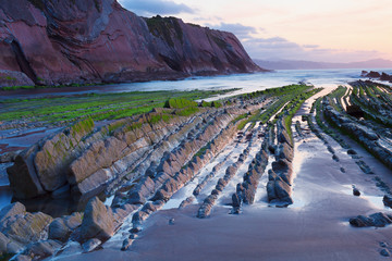 Wall Mural - Flysch in the Basque Country beach Zumaia, Spain