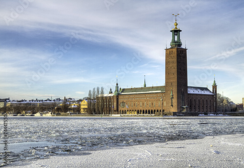 Foto Stockholm City-hall and Riddarfjarden in winter.