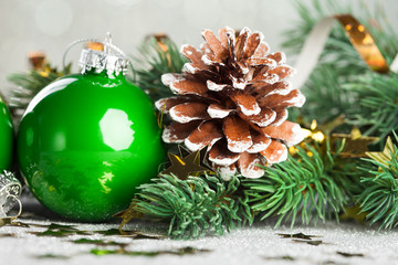 Sticker - branch of Christmas tree with decoration ball