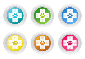 Wall Mural - set of rounded colorful buttons with veterinary symbol