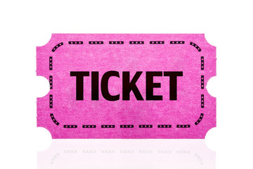 Pink ticket isolated on white background.