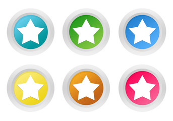 Wall Mural - set of rounded colorful buttons with star symbol
