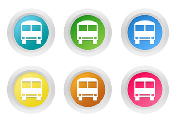 Wall Mural - set of rounded colorful buttons with bus symbol