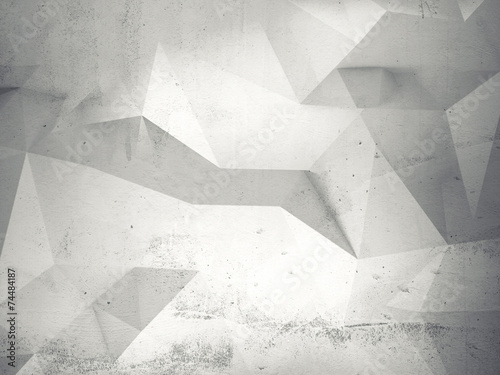 Abstract white 3d interior with polygonal pattern on wall © evannovostro