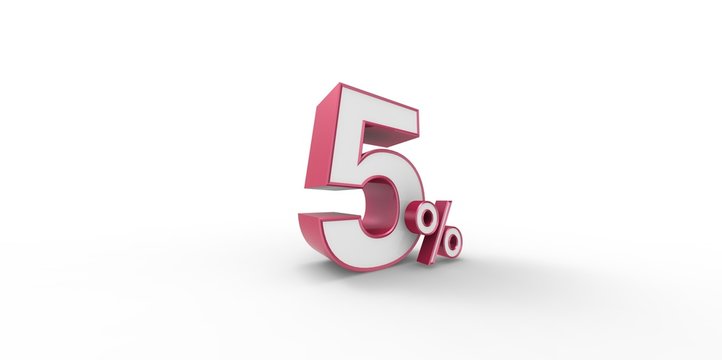 3D rendering of a pink and white 5 percent letter