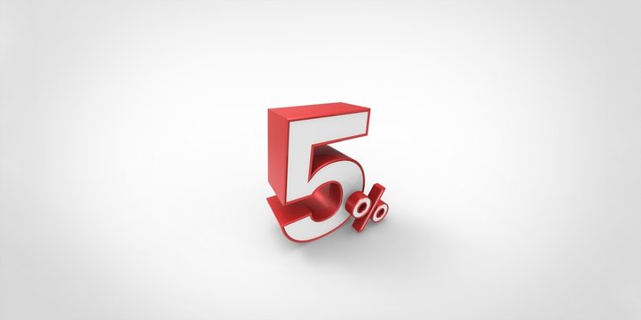 3D rendering of a red and white 5 percent letters
