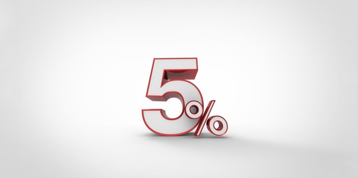 3D rendering of a red and white 5 percent letters