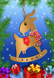 Игрушка-коза на новогодней ёлке. Векторная иллюстрация.