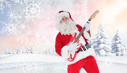 Poster - Composite image of smiling santa playing electric guitar