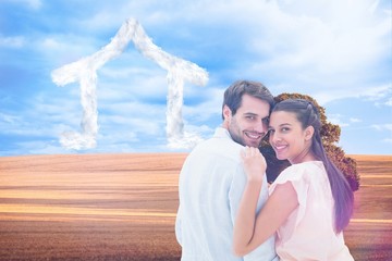 Poster - Composite image of attractive young couple smiling at camera