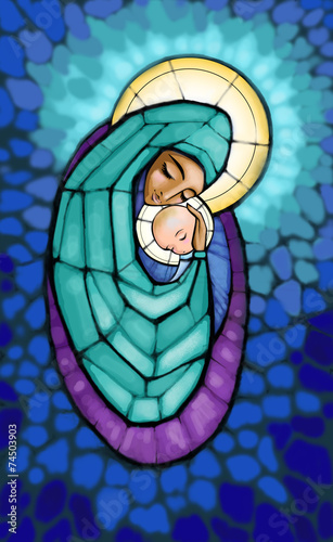 Obraz w ramie Illustration of Madonna and infant Jesus.