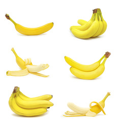 Poster - collection of fresh bananas isolated on white background