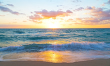 Sunrise Over The Ocean In Miami Beach, Florida