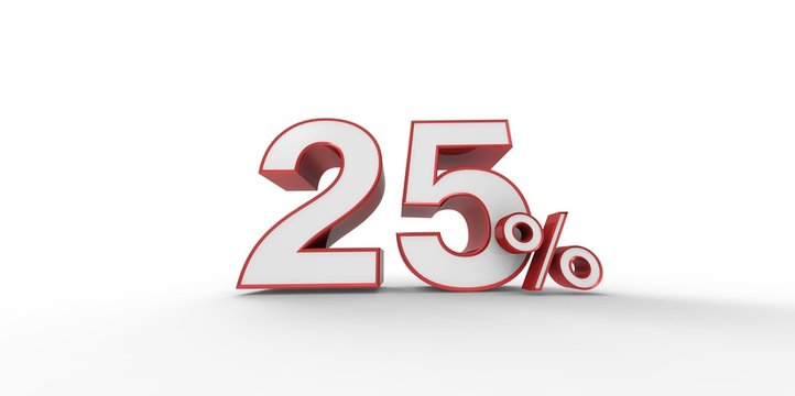 3D rendering of a red and white 25 percent letters