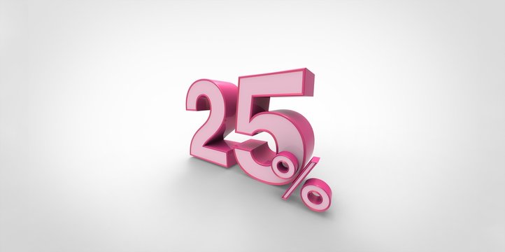3D rendering of a pink 25 percent letters on a white background