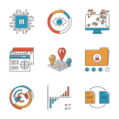 Wall Mural - Infographics and analysis line icons set