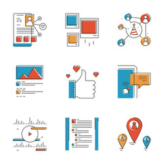 Poster - social networking elements line icons set
